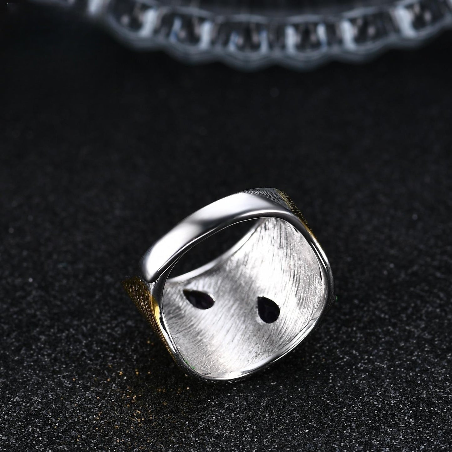 S925 Sterling Silver Wide Band Ring with Amethyst Accent