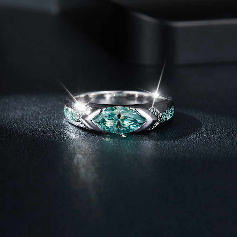 Blue-Green Moissanite Ring | Unisex Statement Jewelry