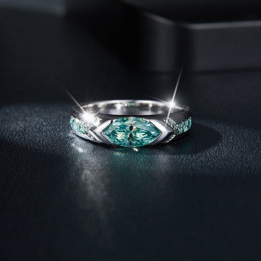 Blue-Green Moissanite Ring | Unisex Statement Jewelry