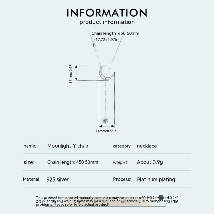 Sterling Silver Moonlight Y Necklace with Zircon Drop