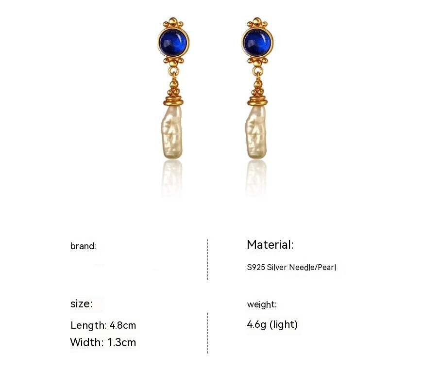 French Retro Maillard Blue  vintage earrings  Baroque pearl jewelry  European elegance  retro jewelry for women  luxury statement earrings