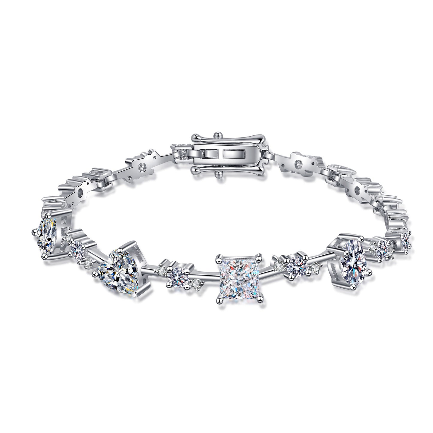 925 Sterling Silver Moissanite Tennis Bracelet – Square Cut, High Brilliance