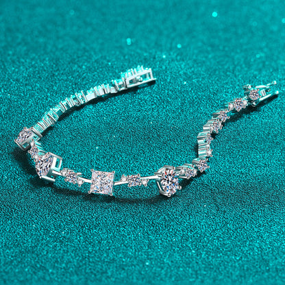 925 Sterling Silver Moissanite Tennis Bracelet – Square Cut, High Brilliance