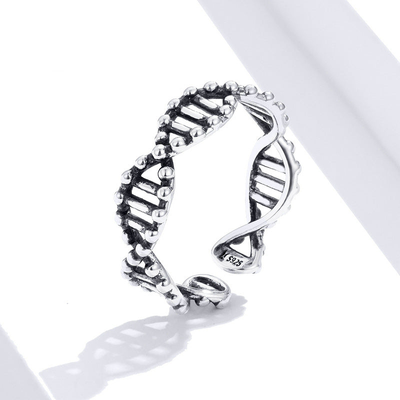 S925 Sterling Silver DNA Helix Adjustable Ring