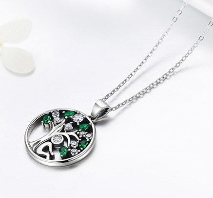 925 Sterling Silver Tree of Life Necklace | Zircon Symbolic Pendant