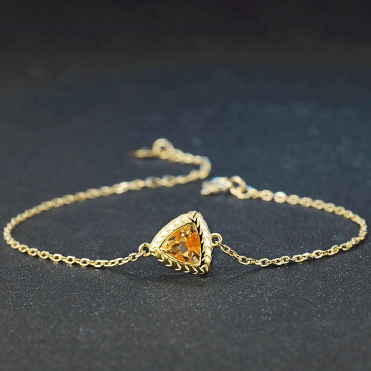 Natural Citrine Solitaire Bracelet | Gold-Plated 925 Sterling Silver