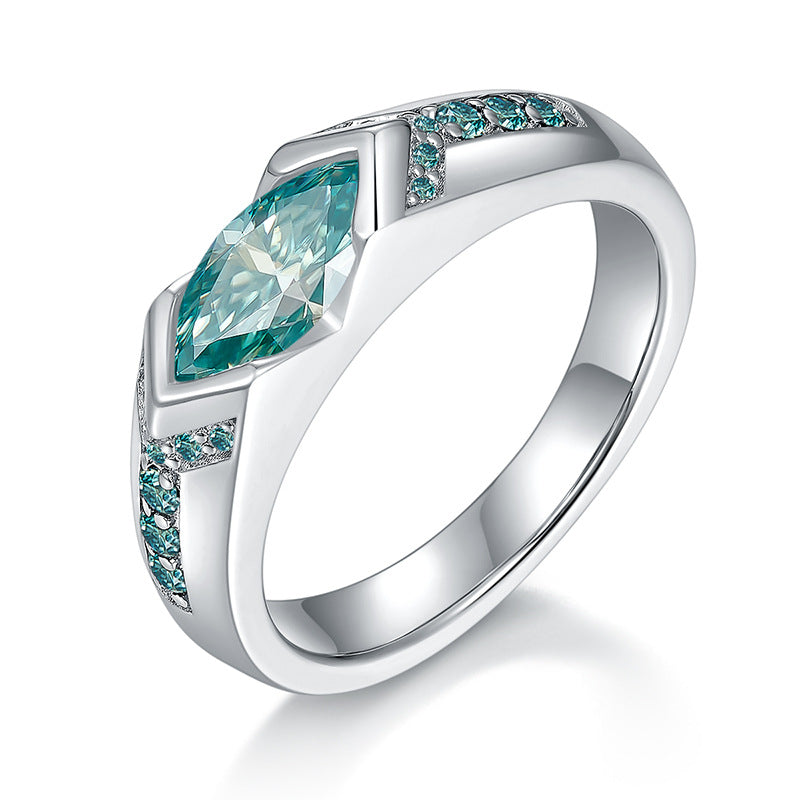 Blue-Green Moissanite Ring | Unisex Statement Jewelry