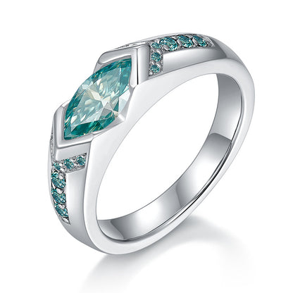 Blue-Green Moissanite Ring | Unisex Statement Jewelry