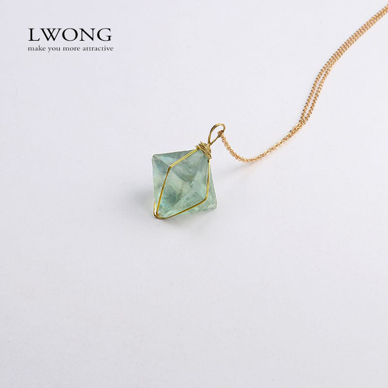 Verdant Axis — Green Fluorite Octahedron Pendant