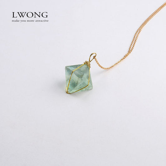 Verdant Axis — Green Fluorite Octahedron Pendant