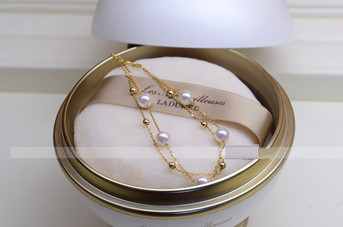 18K Gold Seawater Pearl Double-Layer Bracelet – Adjustable Luxury