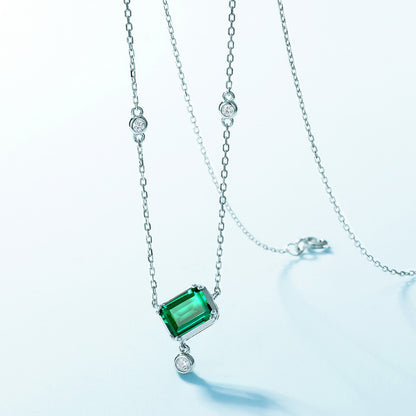Emerald Cut Green Gemstone Necklace in Sterling Silver