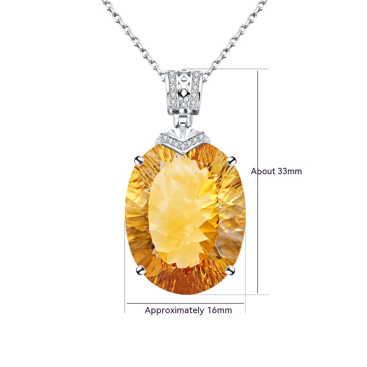 Natural Citrine Pendant Necklace in Sterling Silver