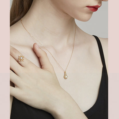 Vintage Openwork Pearl & Natural Moonstone Ring | Elegant Women’s Jewelry