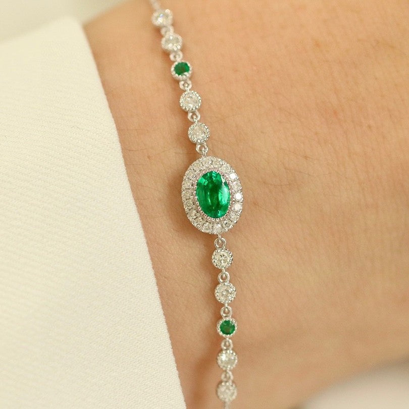 Natural Emerald Tennis Bracelet in 925 Sterling Silver