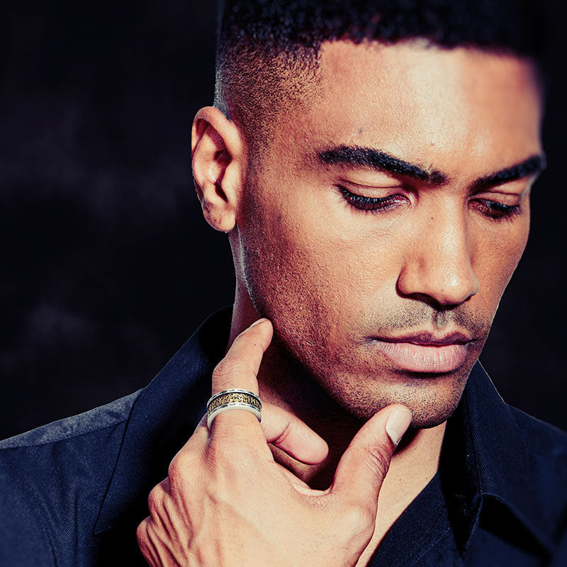 Men’s Viking Rune Alphabet Ring | Copper Band with Silver Inlay