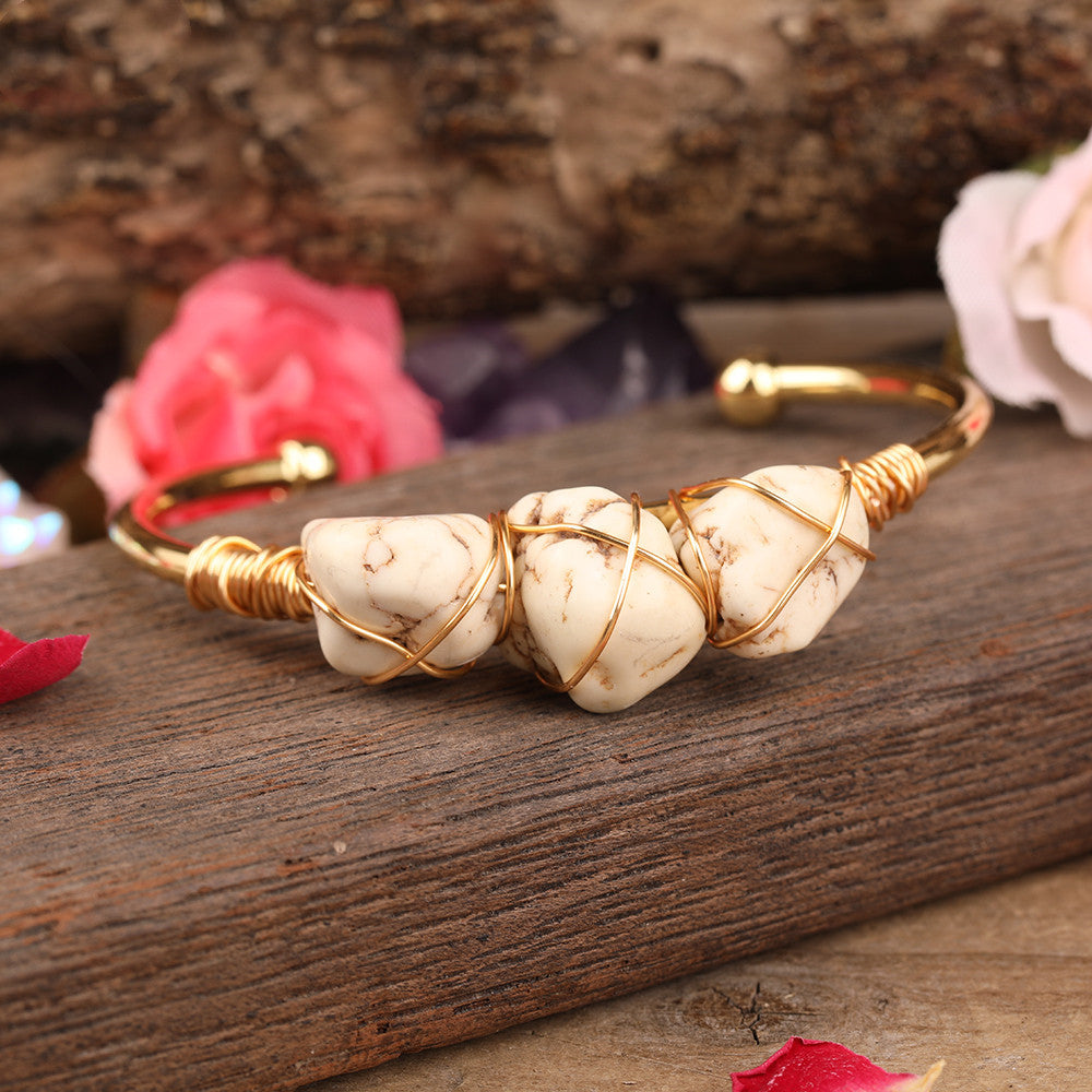 Moonwash — Natural Howlite Wire-Wrapped Bracelet