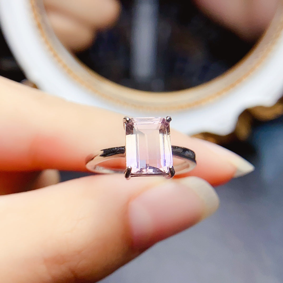 Natural Ametrine Emerald-Cut Ring | S925 Sterling Silver