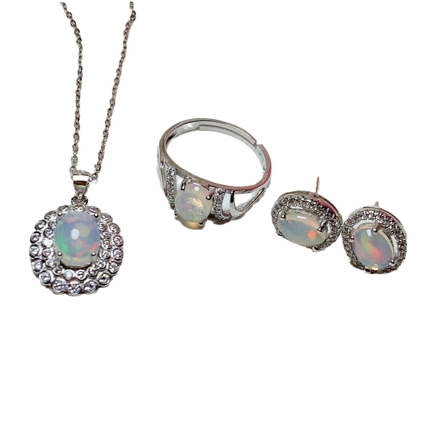 925 Sterling Silver Inlaid Opal Jewelry Set | Simple & Elegant Colored Gem Design