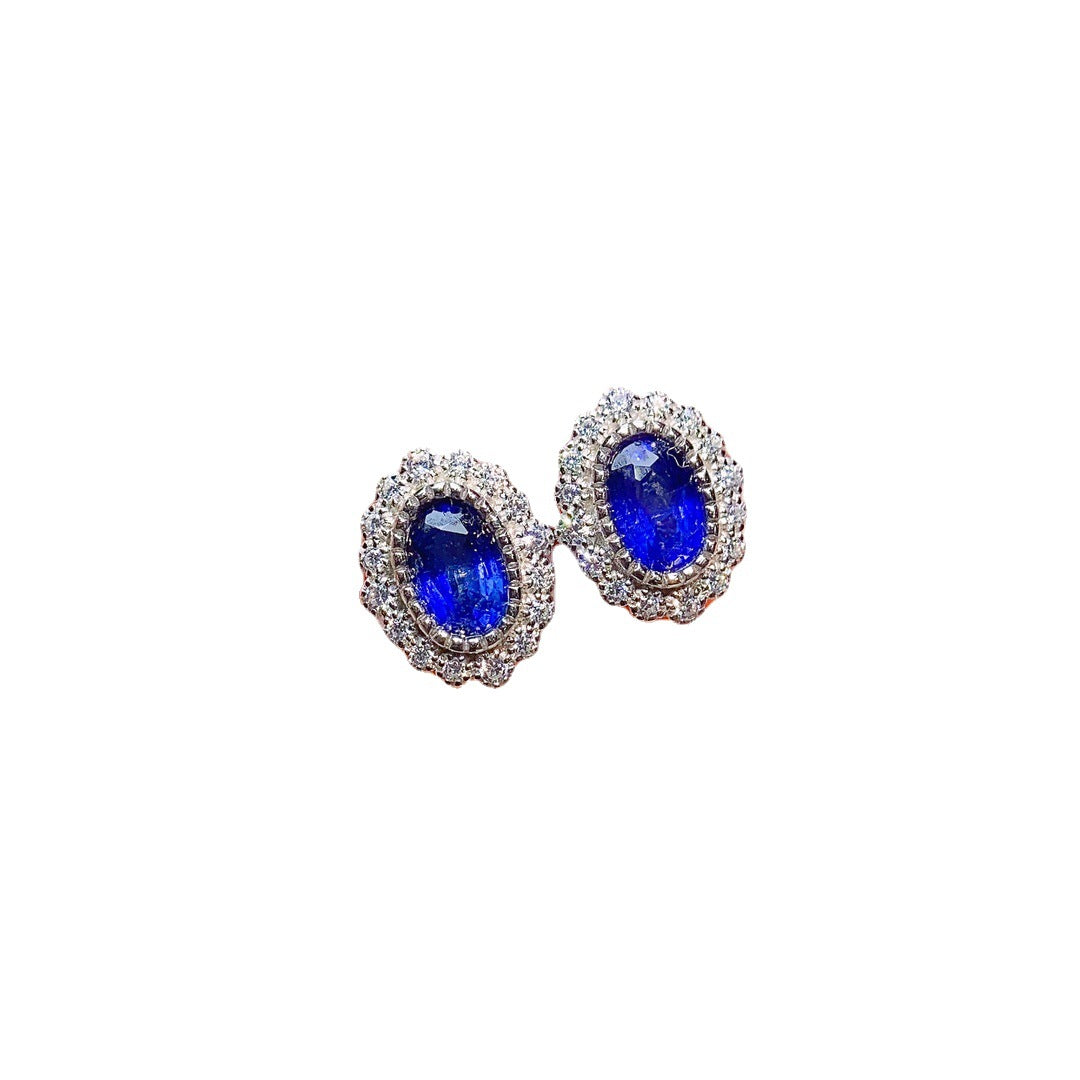 Natural Sapphire Stud Earrings | S925 Sterling Silver Inlaid Main Stone