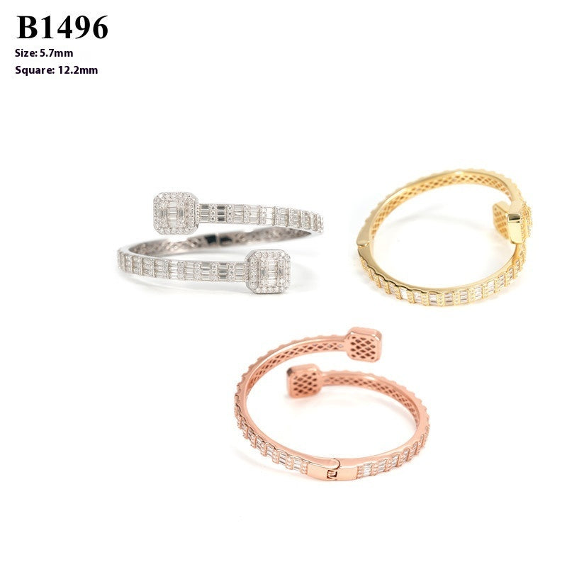 Square Moissanite Bangle Bracelet – 925 Sterling Silver