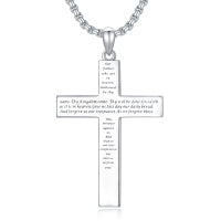 Sterling Silver Cross Necklace with Engraved Bible Verse | Christian Faith Pendant Gift