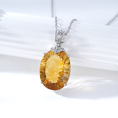 Natural Citrine Pendant Necklace in Sterling Silver