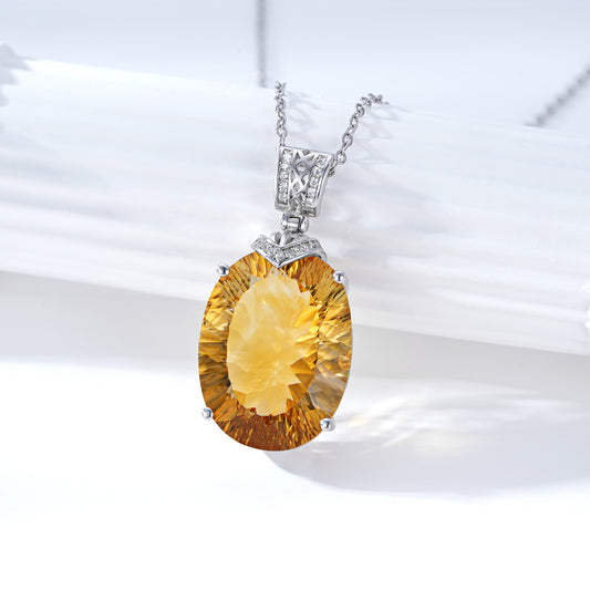 Natural Citrine Pendant Necklace in Sterling Silver