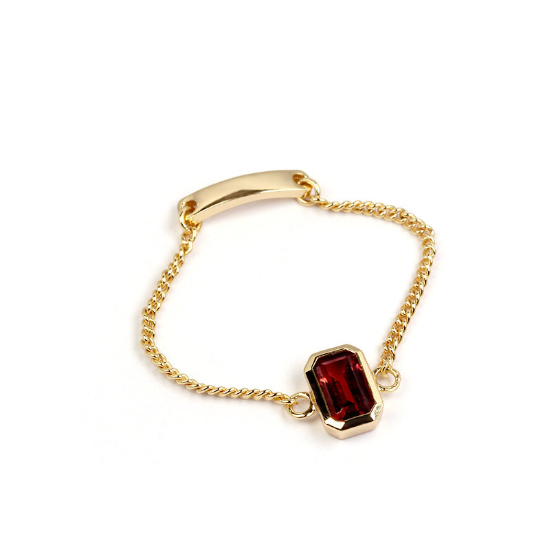 Garnet Chain Ring | Gold-Tone Silver Adjustable Ring for Women