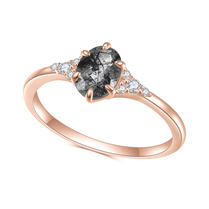 Rose Gold-Plated Black Crystal Ring | S925 Sterling Silver
