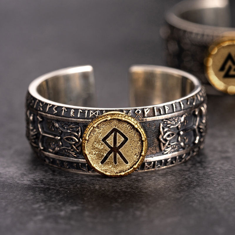 Men’s Engraved Viking Silver Ring | Vintage Norse Statement Jewelry