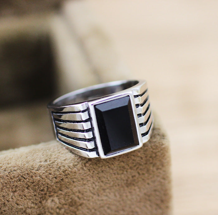 Men's Black Agate Ring | Sterling Silver Jewelry