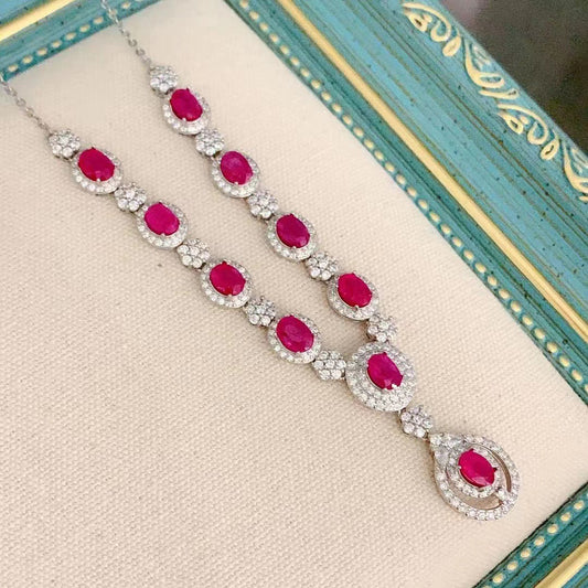 Natural Ruby Inlaid Necklace | 925 Sterling Silver
