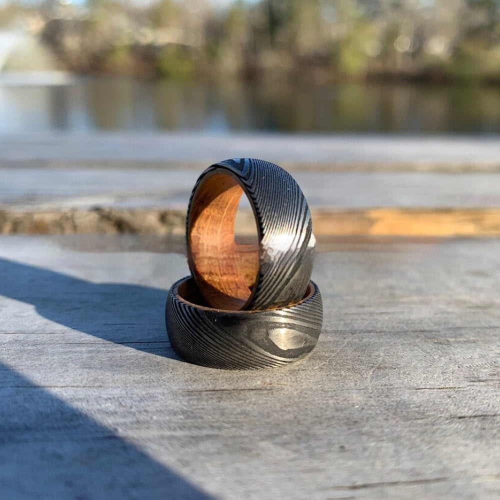Striped Barrel Wood Inlay Ring | Unisex Modern Statement Jewelry