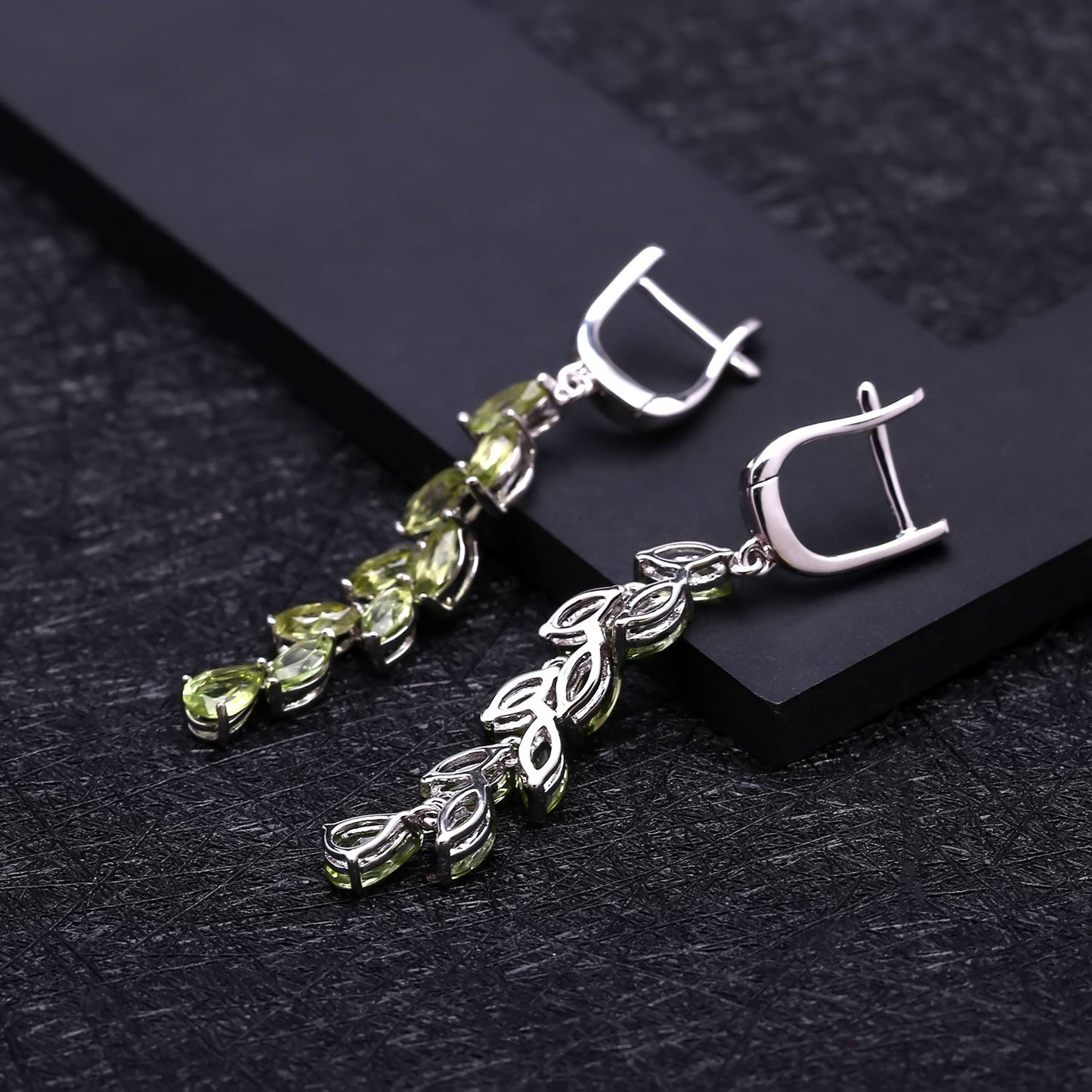 Olivine Earrings  Silver Earrings  Natural Gem Jewelry  Luxury Earrings  European Style Earrings  Inlaid Gem Earrings