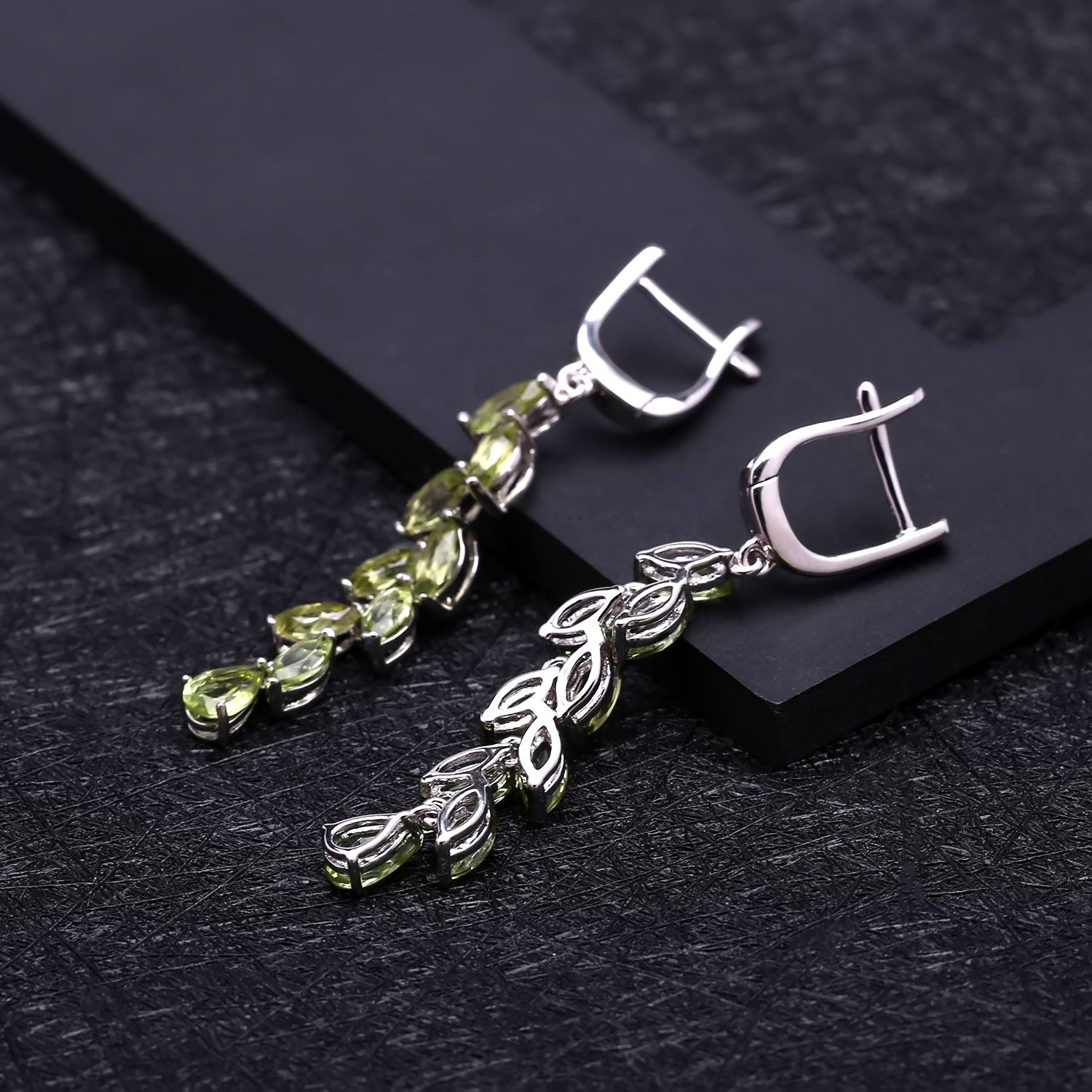 Olivine Earrings  Silver Earrings  Natural Gem Jewelry  Luxury Earrings  European Style Earrings  Inlaid Gem Earrings