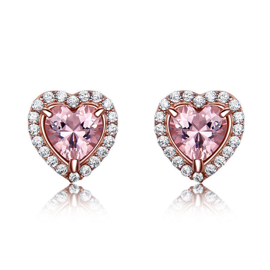 925 Sterling Silver Morganite Heart-Shaped Stud Earrings | Women’s Gemstone Jewelry