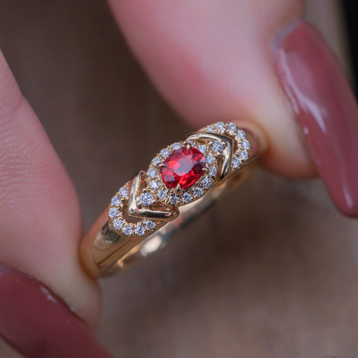 S925 Sterling Silver Gold-Plated Red Crystal Promise Ring