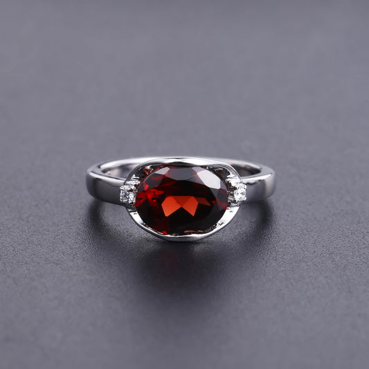 Red Garnet Solitaire Ring | 925 Sterling Silver Natural Gemstone Ring
