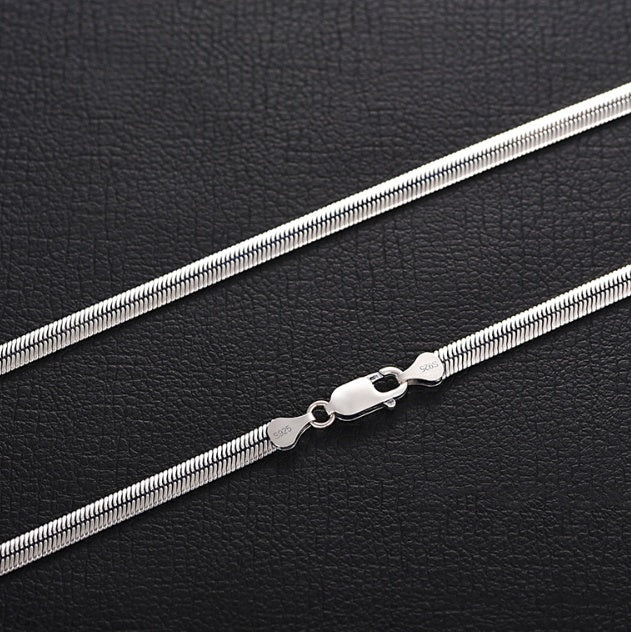 Flat Snake Bone Chain Silver Necklace | Unisex Statement Jewelry