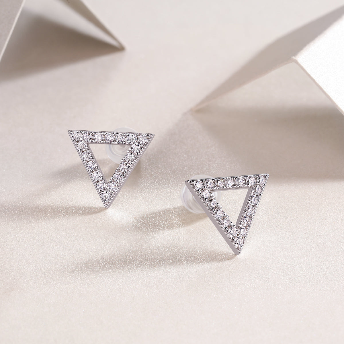 Unique Triangle Moissanite Stud Earrings | Sterling Silver Luxury Jewelry