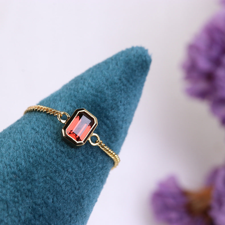 Garnet Chain Ring | Gold-Tone Silver Adjustable Ring for Women