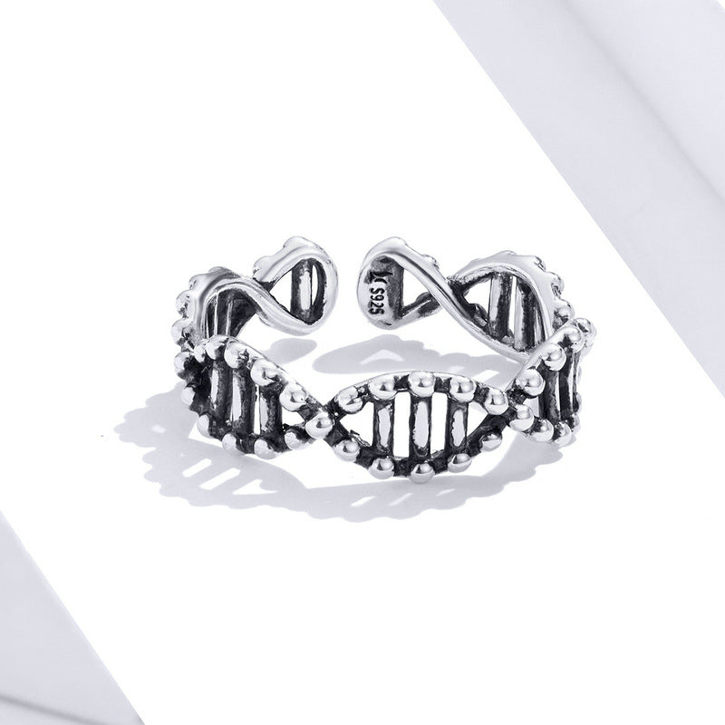 S925 Sterling Silver DNA Helix Adjustable Ring