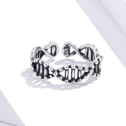 S925 Sterling Silver DNA Helix Adjustable Ring