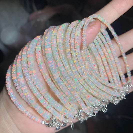 Fire Opal Beaded Bracelet | 925 Sterling Silver