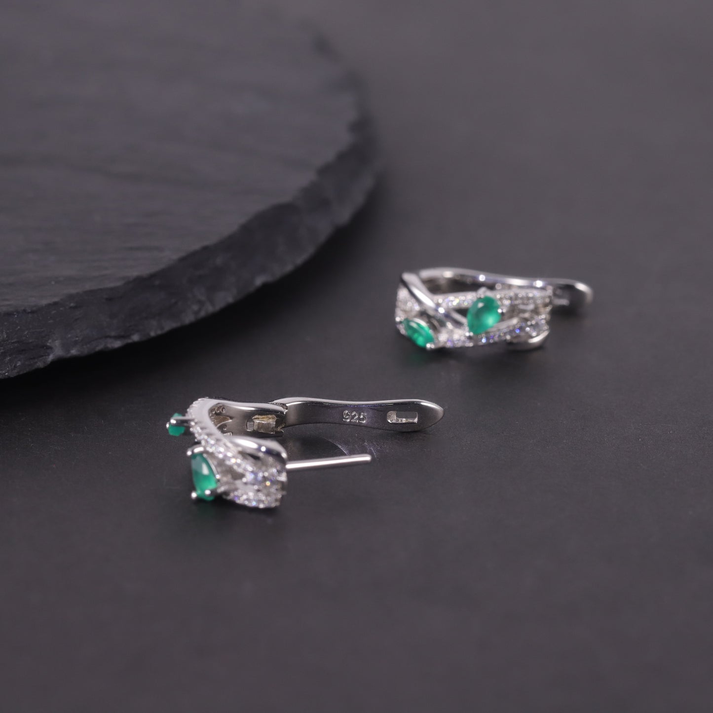 Natural Blue Topaz & Green Chalcedony Earrings | S925 Sterling Silver Inlaid Gemstones