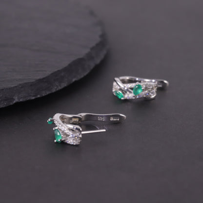Natural Blue Topaz & Green Chalcedony Earrings | S925 Sterling Silver Inlaid Gemstones