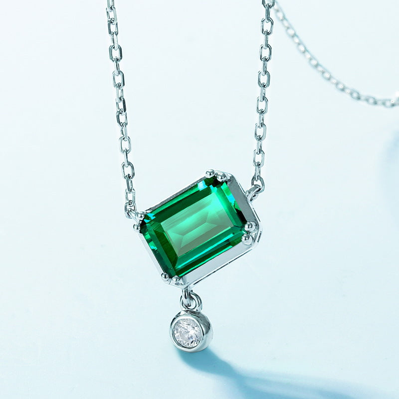 Emerald Cut Green Gemstone Necklace in Sterling Silver