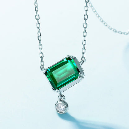 Emerald Cut Green Gemstone Necklace in Sterling Silver