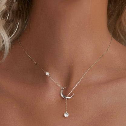 Sterling Silver Moonlight Y Necklace with Zircon Drop